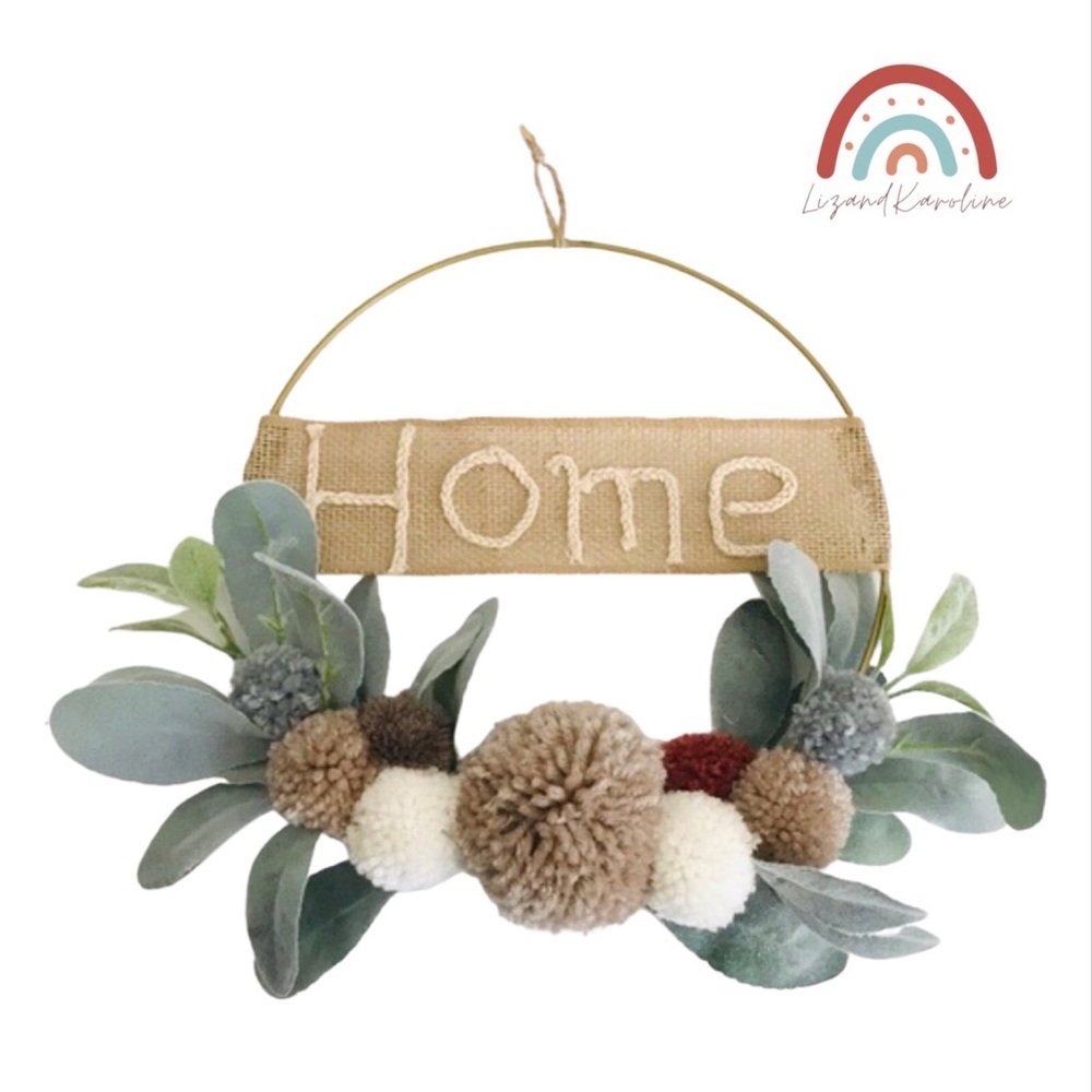 New! Handmade Boho Home Wreath Sage Cottagecore Brass Ring Farmhouse Wall Decor